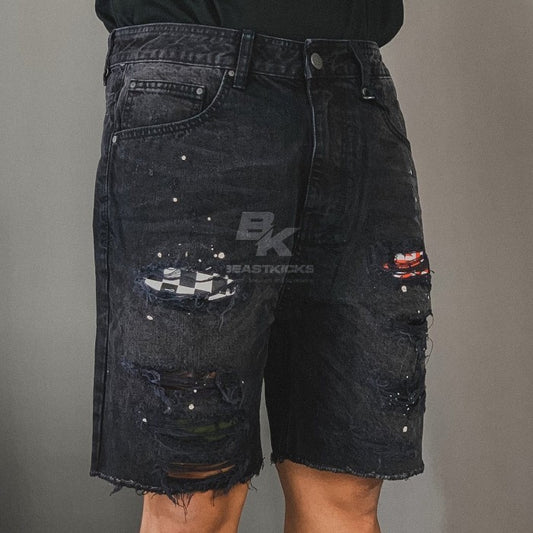 HD BLACK PATCH DENIM SHORT
