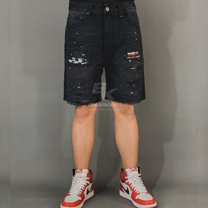 HD BLACK PATCH DENIM SHORT