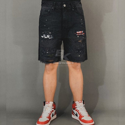 HD BLACK PATCH DENIM SHORT