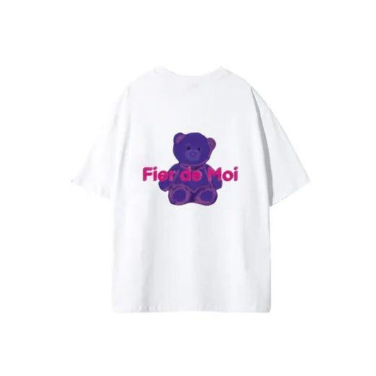 Fier de moi purple bear white tee