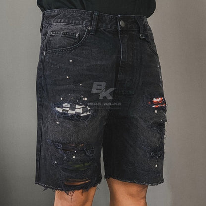 HD BLACK PATCH DENIM SHORT
